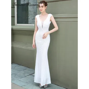 Dámské šaty Dlouhé plesové šaty Sequins SQ1132 Barva: Bílá, Velikost: L