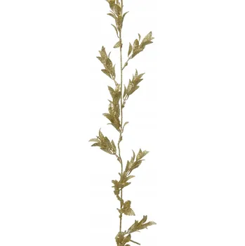 Dekorativní girlanda s listy, třpytivá, světle zlatá