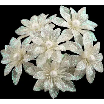 Vánoční dekorace Vánoční hvězda na drátku s glitry Varianta: 1 krémová světlá, Balení: 72 ks