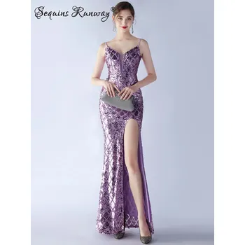 Dámské oblečení Sexy společenské šaty maxi Sequins SQ1050 Barva: Fialová, Velikost: M