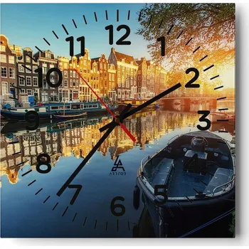 Hodiny Kuchyňské nástěnné hodiny 30x30 Město Skleněné hodiny do obýváku Moderní Tiché