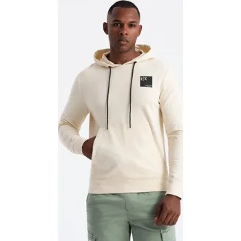 Pánská mikina Ombre Clothing Pánská krémová mikina s logem a s kapucí V2 SSNZ-0162