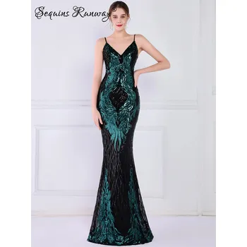 Dámské šaty Večerní šaty dlouhé Sequins SQ1220 Barva: Zelená, Velikost: 2XL