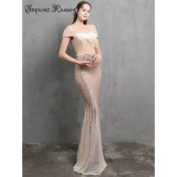 Dámské šaty Dlouhé večerní šaty Sequins SQ1115 Barva: Zlatá, Velikost: 2XL