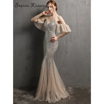 Dámské šaty Maxi večerní šaty Sequins SQ952 Barva: Stříbrná, Velikost: XL