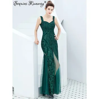 Dámské šaty Večerní šaty dlouhé Sequins SQ1225 Barva: Zelená, Velikost: M