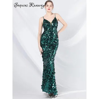 Dámské šaty Večerní šaty dlouhé Sequins SQ1221 Barva: Zelená, Velikost: XL