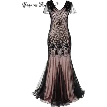 Dámské šaty Dlouhé společenské šaty Sequins SQ889 Barva: Černá, Velikost: XL