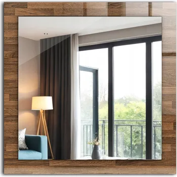 Zrcadlo Koupelnové zrcadlo na stěnu s dekorativním skleněným rámem 60x60 Dřevěné panely