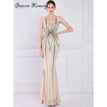 Dámské šaty Sexy dlouhé šaty na večer Sequins SQ1124 Barva: Šedá, Velikost: XL