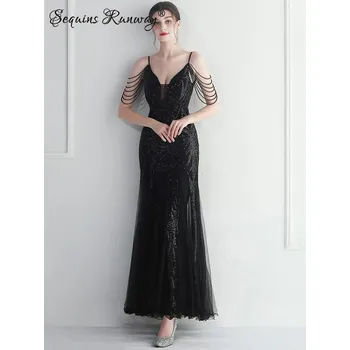 Dámské šaty Plesové šaty dlouhé Sequins SQ1191 Barva: Černá, Velikost: 2XL