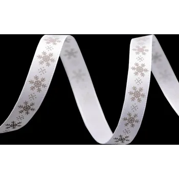 Stuha Saténová stuha vločky šíře 9 mm vánoční Varianta: 6 bílá béžová, Balení: 5 m