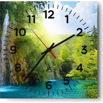 Hodiny Nástěnné hodiny do obýváku 40x40 Vodopád Tiché Skleněné hodiny Bez hlučnosti