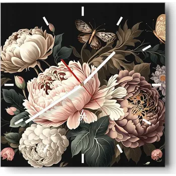 Hodiny Nástěnné hodiny do kuchyně 30x30 Botanika Stylové hodiny na skle Loft Tiché