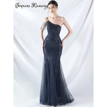 Dámské šaty Dlouhé šaty na večer Sequins SQ999 Barva: Tmavě Modrá, Velikost: 2XL