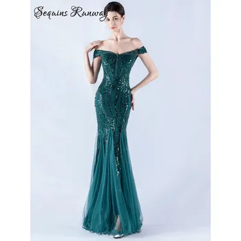 Dámské šaty Sexy večerní šaty maxi Sequins SQ1083 Barva: Zelená, Velikost: M