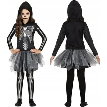 Karnevalový kostým KOSTÝM MALÁ PANÍ SKELETORKA KAPUCE HALLOWEEN 146