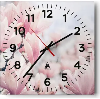Hodiny Nástěnné hodiny do obýváku 40x40 Magnolie Bezhluké hodiny na skle Tiché
