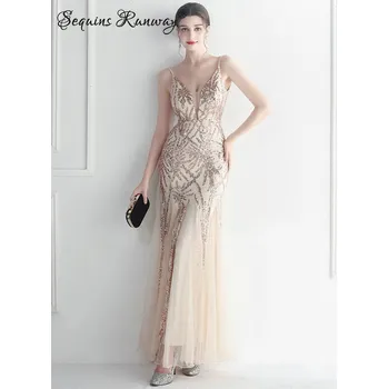 Dámské šaty Sexy svatební šaty maxi Sequins SQ1084 Barva: Zlatá, Velikost: S