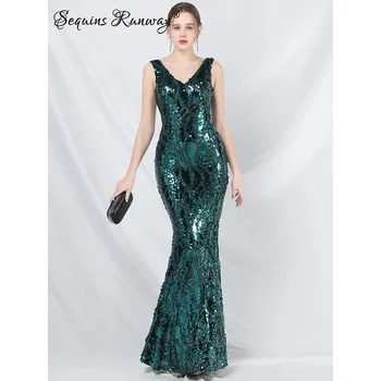 Dámské šaty Maxi svatební šaty Sequins SQ938 Barva: Zelená, Velikost: 2XL