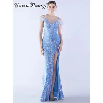 Dámské šaty Maxi svatební šaty Sequins SQ940 Velikost: 2XL, Barva (Varianta): YEY-31375 Sky Blue