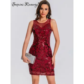 Dámské šaty Večerní mini šaty Sequins SQ899 Barva: Vínová, Velikost: S