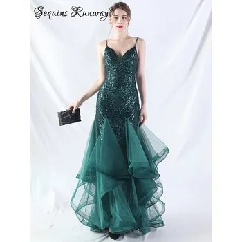 Dámské šaty Plesové šaty dlouhé Sequins SQ1195 Velikost: XL, Barva (Varianta): YEY-31956 Green