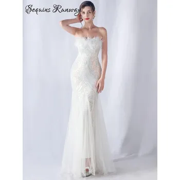 Dámské šaty Dlouhé večerní šaty Sequins SQ1116 Barva: Bílá, Velikost: M