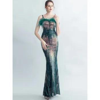 Dámské šaty Maxi plesové šaty Sequins SQ962 Barva: Zelená, Velikost: XL