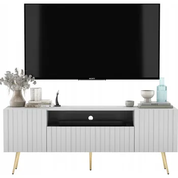 Televizní stolek Moderní TV stolek Komoda Glamour Skříňka pod TV Bílý Mat Zlaté Kovové Nohy 150