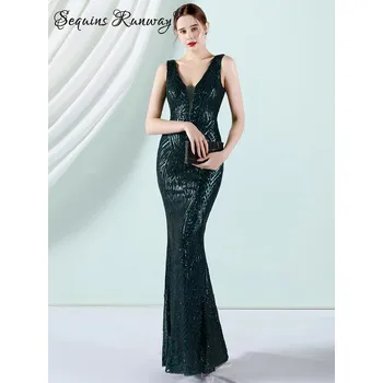 Dámské šaty Dlouhé šaty na večer Sequins SQ1007 Velikost: L, Barva (Varianta): YEY-18832 Green