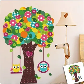 Samolepící dekorace Samolepka na zeď velký STROM SOVY sovičky dekorace
