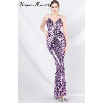 Dámské šaty Večerní šaty dlouhé Sequins SQ1221 Barva: Fialová, Velikost: M