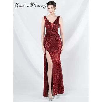 Dámské šaty Sexy svatební šaty maxi Sequins SQ1090 Barva: Vínová, Velikost: 2XL