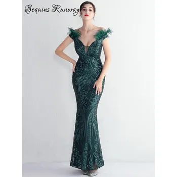 Dámské šaty Dlouhé šaty na svatbu Sequins SQ1045 Barva: Zelená, Velikost: XL