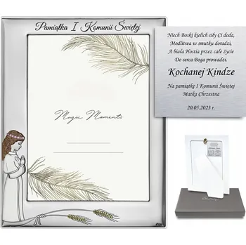 Rám na obraz Stříbrný Rámeček na fotografii 13x18 s gravírováním Památka přijímání pro dívku