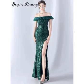 Dámské šaty Sexy večerní šaty maxi Sequins SQ1078 Barva: Zelená, Velikost: XL