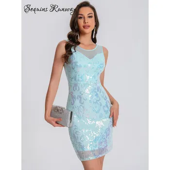 Dámské šaty Večerní mini šaty Sequins SQ899 Barva: Modrá, Velikost: XS