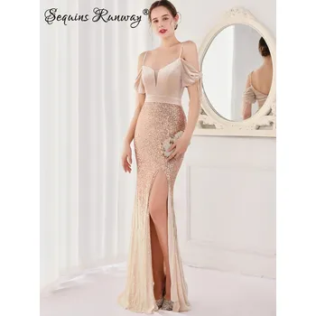 Dámské šaty Dlouhé večerní šaty Sequins SQ1126 Barva: Zlatá, Velikost: 2XL