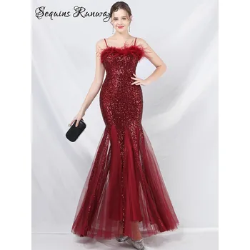 Dámské šaty Dlouhé plesové šaty Sequins SQ1143 Barva: Vínová, Velikost: M