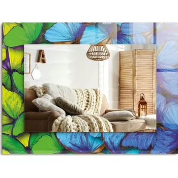 Zrcadlo Zrcadlo nástěnné s ozdobným rámem Modří a zelení motýli 80x60 cm