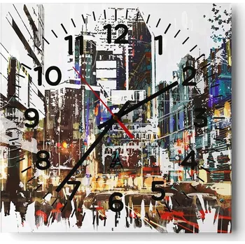 Hodiny Velké nástěnné hodiny na zeď 40x40 Město Skleněné hodiny Čtvercové Tiché