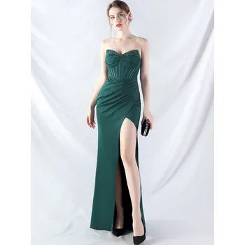 Dámské šaty Dlouhé večerní šaty Sequins SQ912 Barva: Tmavě Zelená, Velikost: L