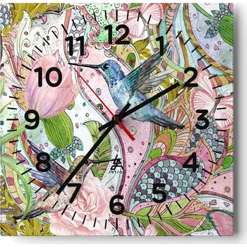 Hodiny Kuchyňské nástěnné hodiny 30x30 Květiny Skleněné hodiny do obýváku Moderní Tiché