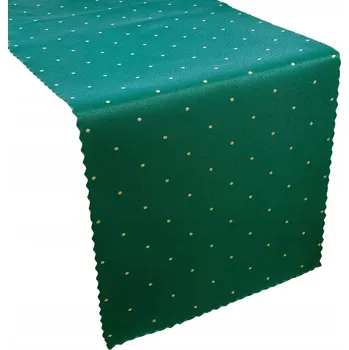 ubrus Oboustranný Vánoční Běžec na Stůl Odolný Skvrnám Zelený Zlatý Puntík 40x120 cm