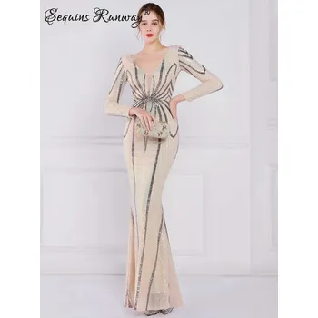 Dámské šaty Sexy dlouhé šaty na svatbu Sequins SQ1151 Barva: Šedá, Velikost: L