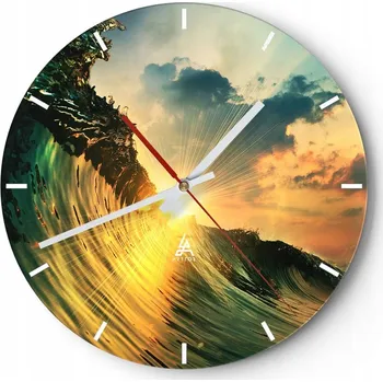 Hodiny Velké nástěnné hodiny na zeď 40x40 Mořská vlna Skleněné hodiny Kulatý Tiché