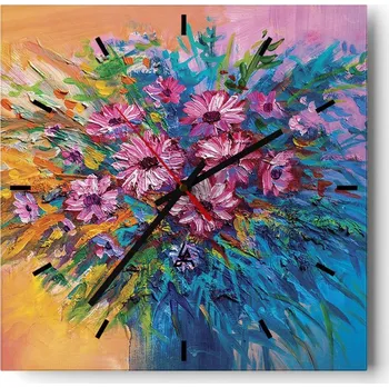 Hodiny Velké nástěnné hodiny na zeď 40x40 Květiny Skleněné hodiny Čtvercové Tiché