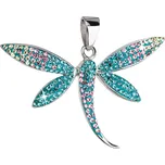 Evolution Group s.r.o. Stříbrný přívěsek s krystaly Swarovski modro-zelená vážka 34164.3