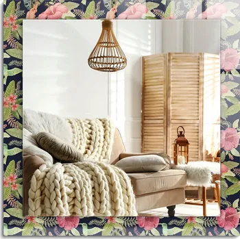 Zrcadlo Zrcadlo s potiskem do koupelny v předsíni Květiny a ptáci 60x60 cm